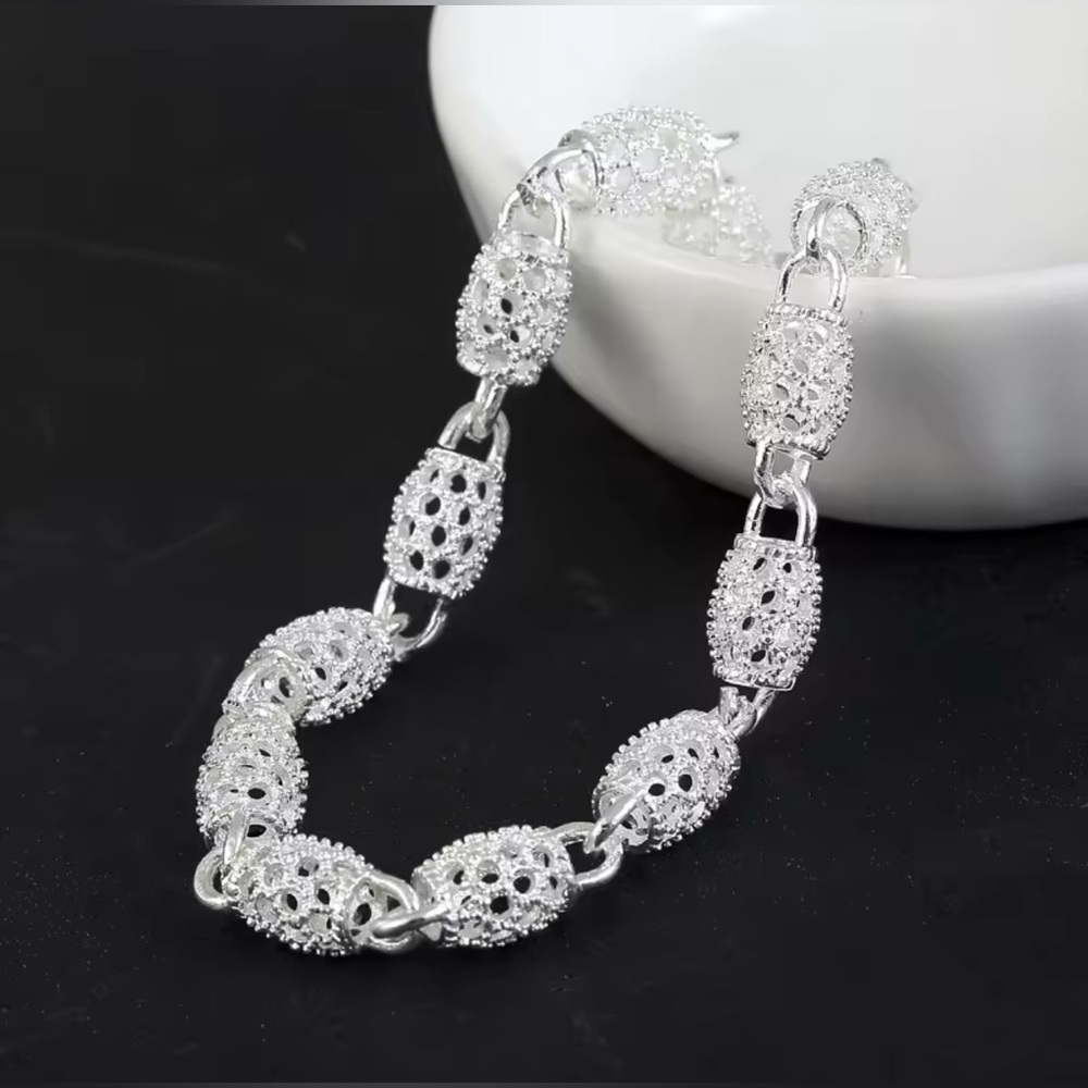 NIB S925 Sterling Silver Flower Beads Bracelet Hollow Ball Adjustable Chain - Picture 6 of 13